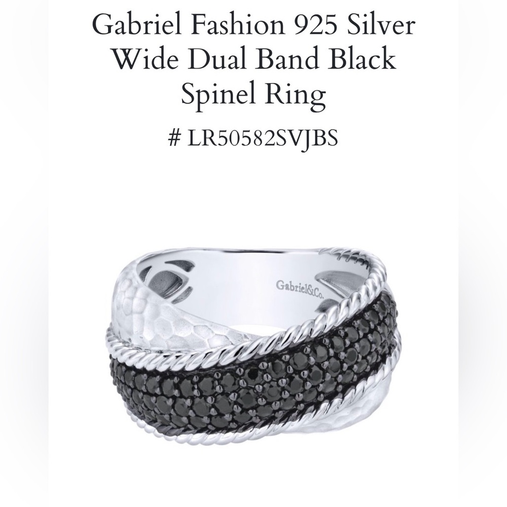 Gabriel & co 925 sterling silver cocktail ring with black stones
